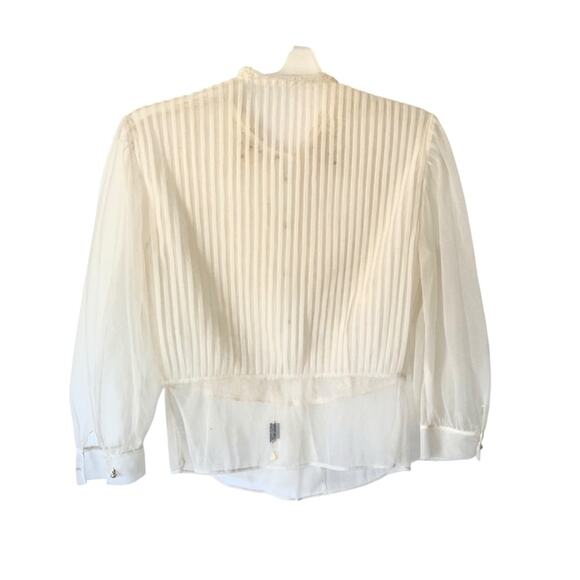 Vintage An Original Debcraft Sheer Cream Nylon Embroidered Pearl Button Blouse - Picture 4 of 8